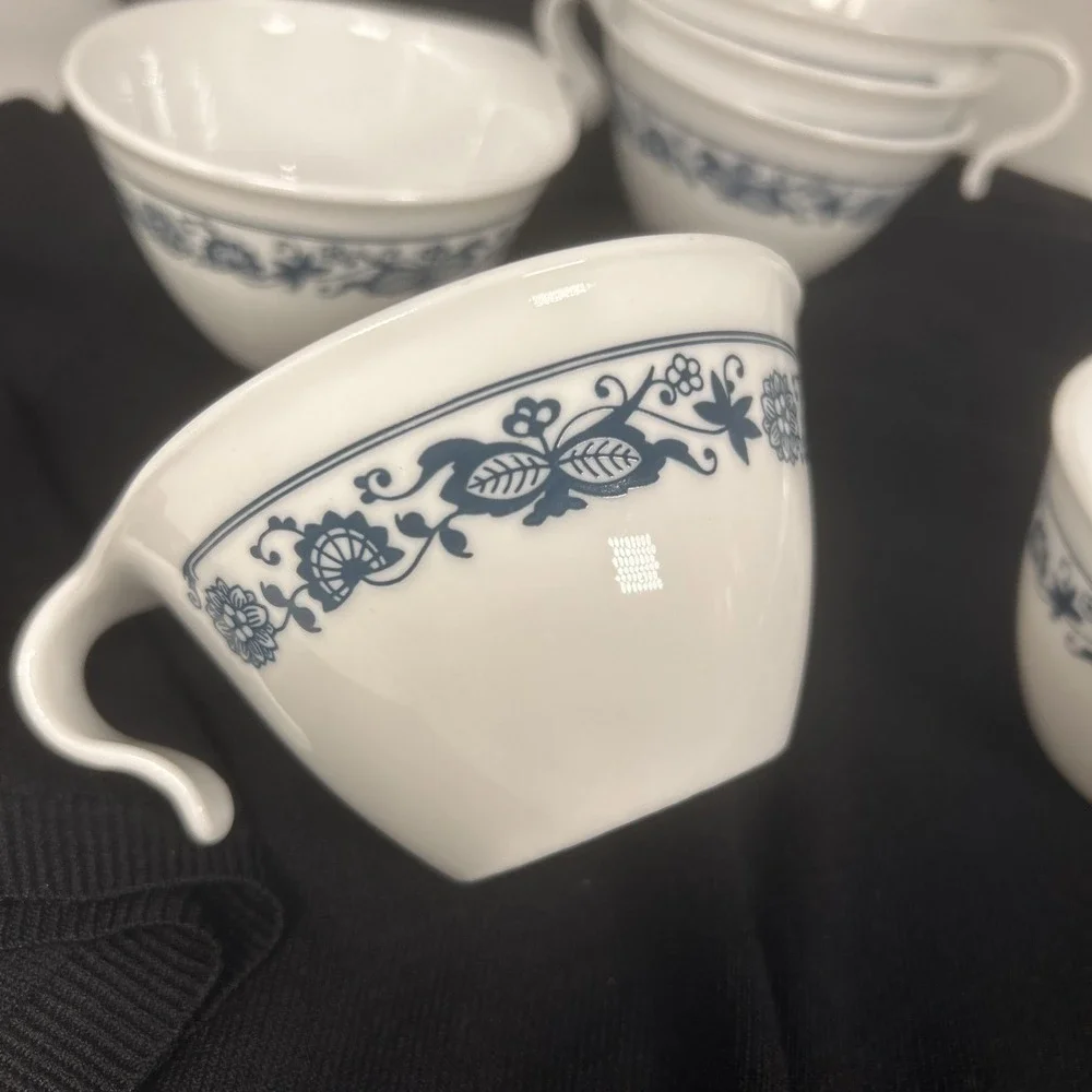 Vtg Corelle Old Town‎ Blue Tea Coffee Cup Hook Handle Livingware by Corning 6 Pc